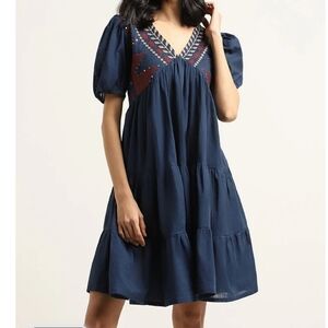 Bombay Paisley Navy Blue Embroidered Women's Dress